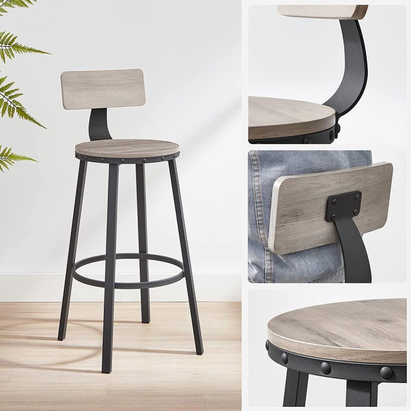 Set de dos taburetes KODI, en metal y madera color Marrón