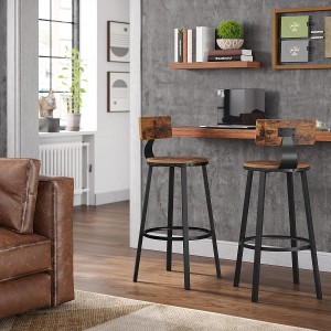 Set de dos taburetes KODI, en metal y madera color Marrón
