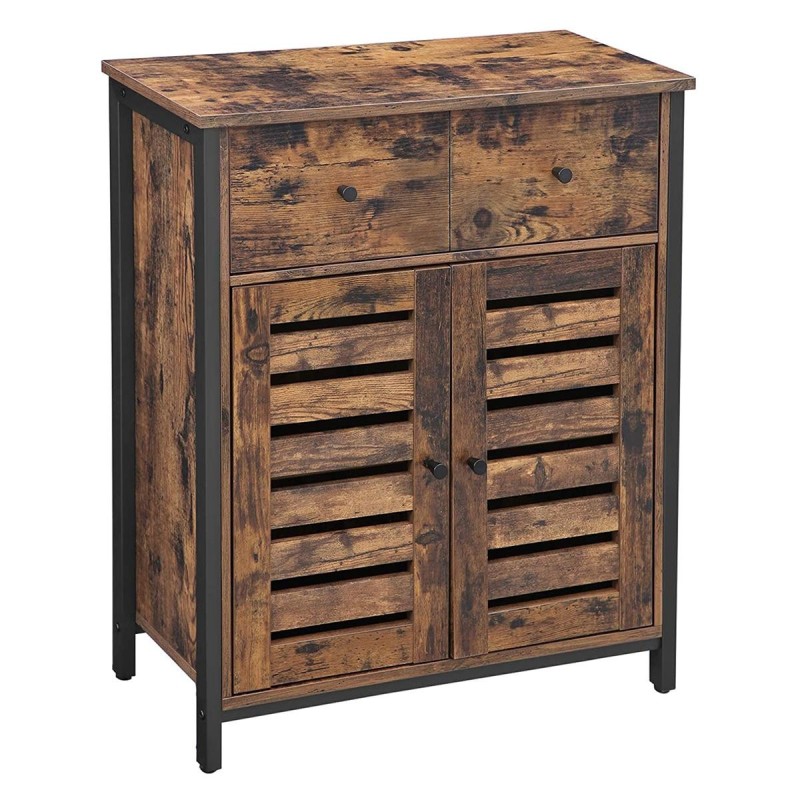 Armario KAELAN, en Metal y Madera, color Negro y Marrón Oscuro