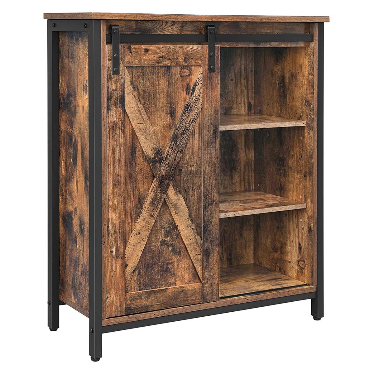Armario SAMIR, 70x30x80 cm, Estilo Industrial, en Metal y Madera, Color Marrón