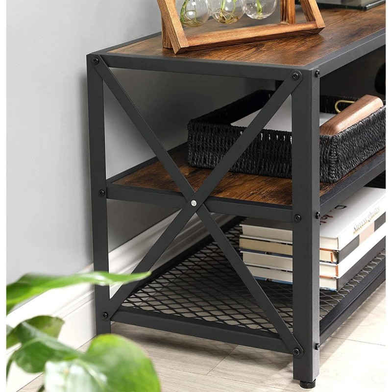 Estantería Baja DIXIE, en Metal y Madera, color Negro y Marrón Oscuro