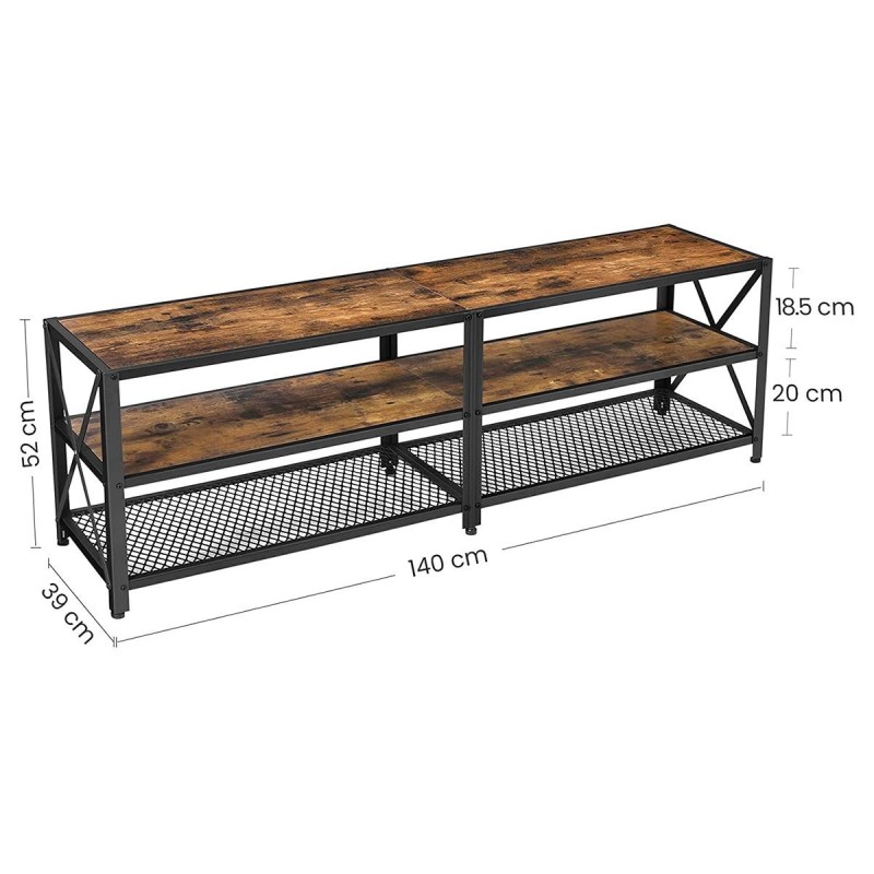 Estantería Baja DIXIE, en Metal y Madera, color Negro y Marrón Oscuro