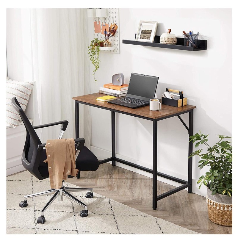 Mesa de Oficina EDENYA,en Metal y Madera, color Negro y Marrón Avellana