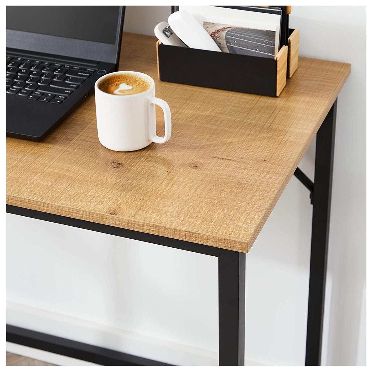 Mesa de Oficina EDENYA, 100x50x75 cm, en Metal y Madera, color Negro y Marrón Avellana