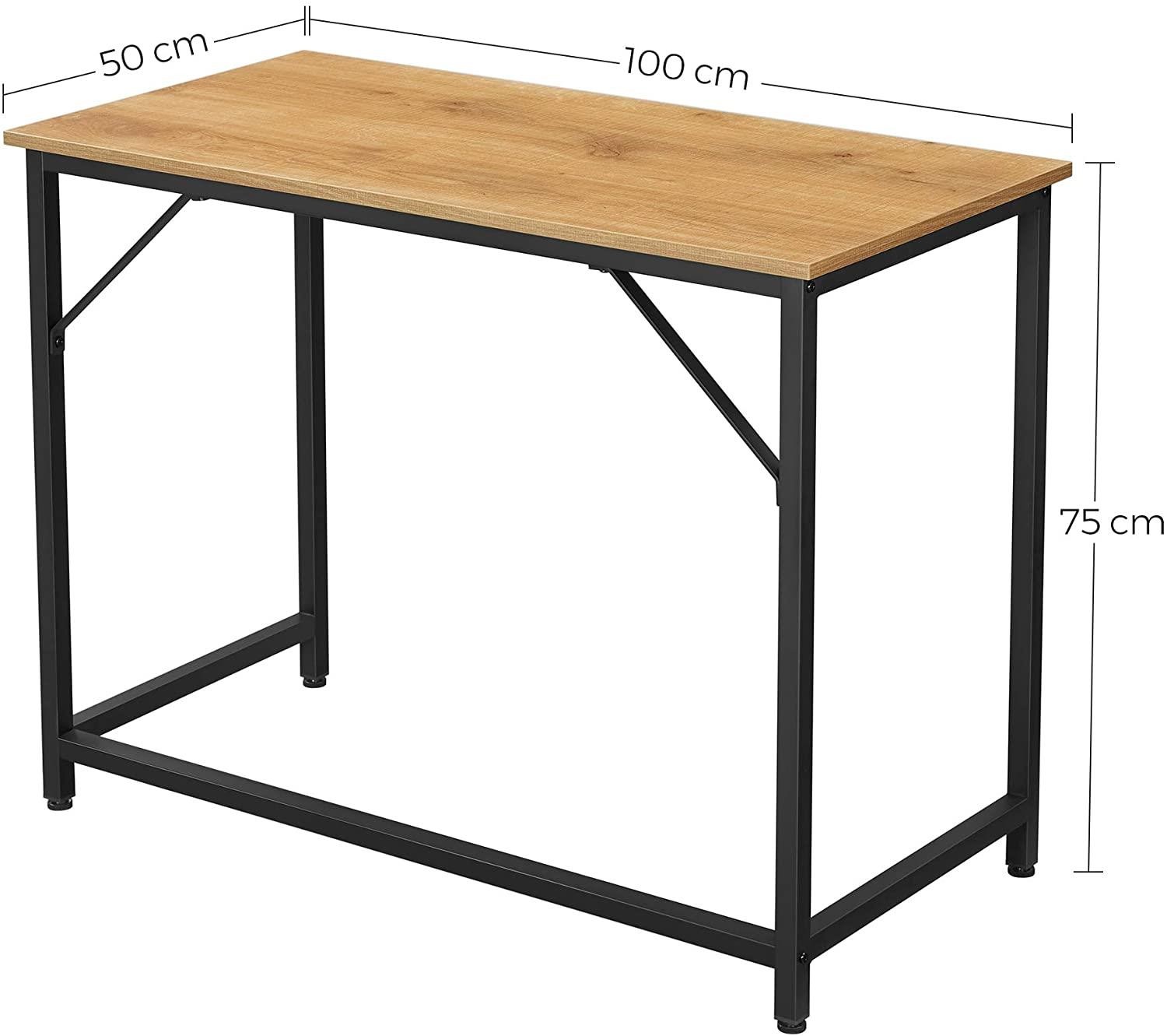 Mesa de Oficina EDENYA, 100x50x75 cm, en Metal y Madera, color Negro y Marrón Avellana