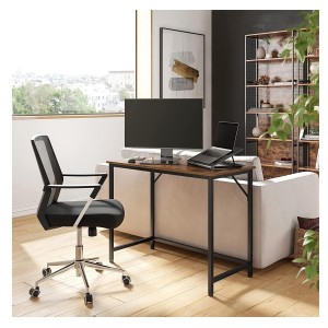 Mesa de Oficina EDENYA,en Metal y Madera, color Negro y Marrón Avellana