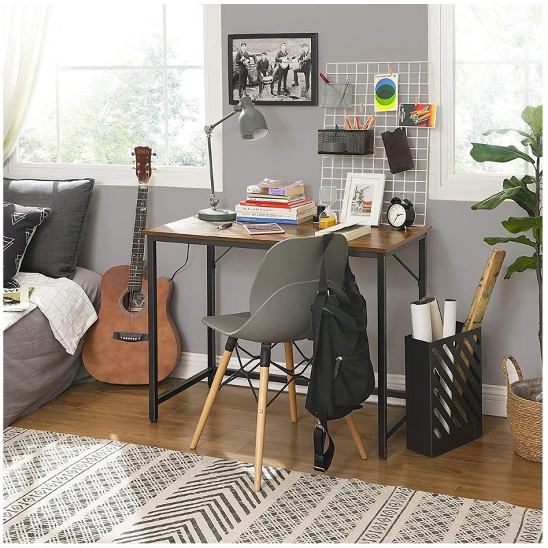 Mesa de Oficina EDENYA,en Metal y Madera, color Negro y Marrón Avellana