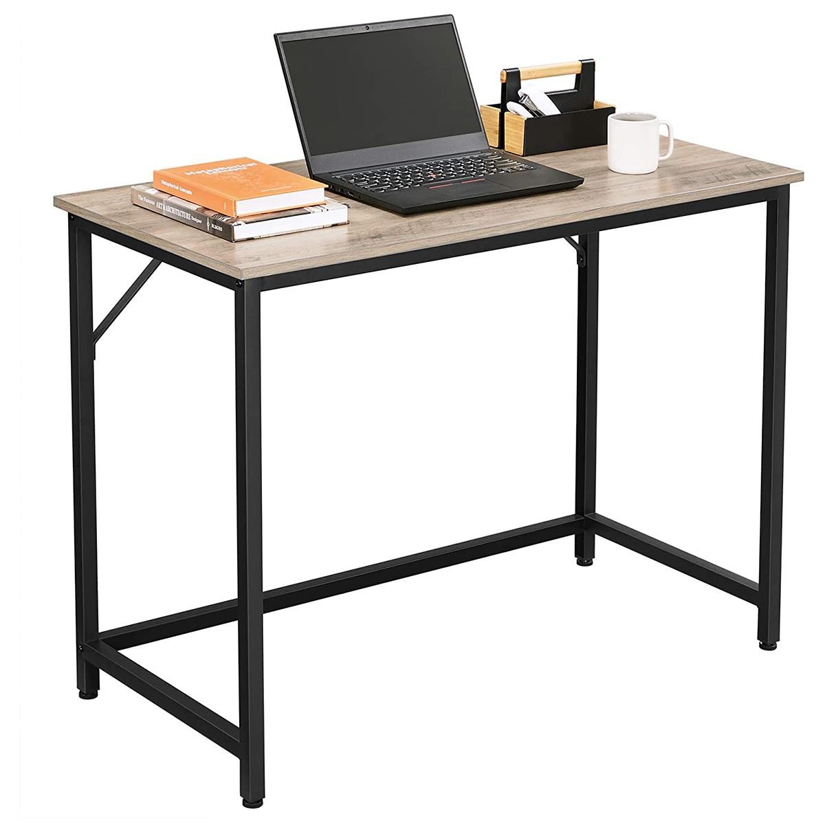 Mesa de Oficina EDENYA, 100x50x75 cm, en Metal y Madera, color Negro y Marrón Avellana