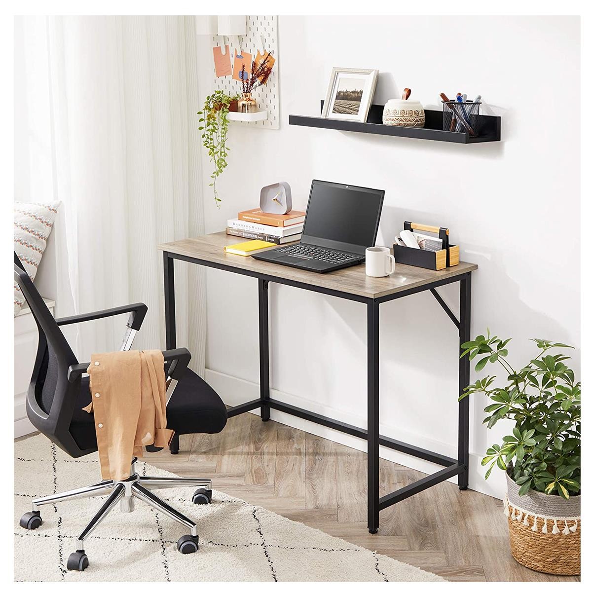Mesa de Oficina EDENYA, 100x50x75 cm, en Metal y Madera, color Negro y Marrón Avellana