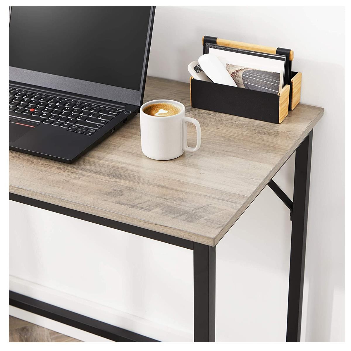 Mesa de Oficina EDENYA, 100x50x75 cm, en Metal y Madera, color Negro y Marrón Avellana