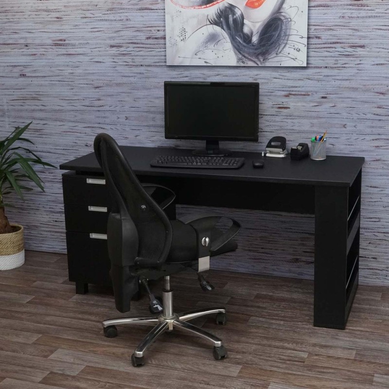 Mesa de Ordenador MUNICH, con Cajones, en Madera color Negro