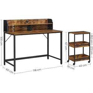 Mesa de Oficina MAREKO, en Metal y Madera, color Marrón Oscuro