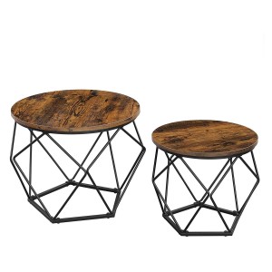 Conjunto de 2 Mesas Auxiliares RAIDEN, en Metal y Madera, color Negro y Marrón Oscuro