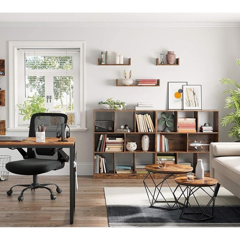 Conjunto de 2 Mesas Auxiliares RAIDEN, en Metal y Madera, color Negro y Marrón Oscuro