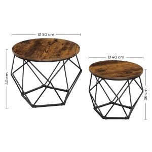 Conjunto de 2 Mesas Auxiliares RAIDEN, en Metal y Madera, color Negro y Marrón Oscuro