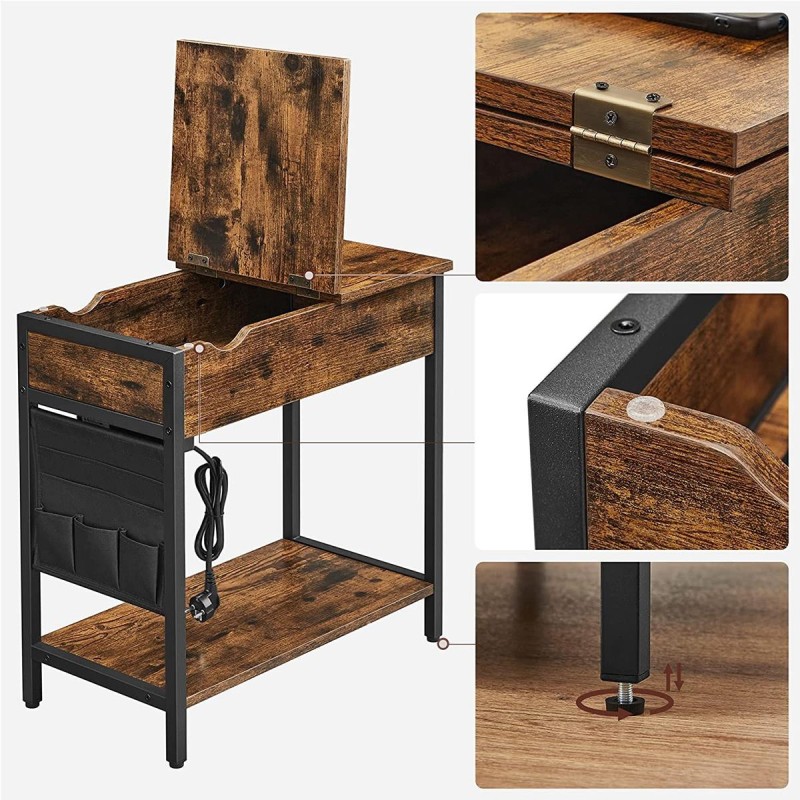 Mesa de oficina FORD, 60x31,5x60 cm, estructura metálica y superficie en madera color marrón oscuro