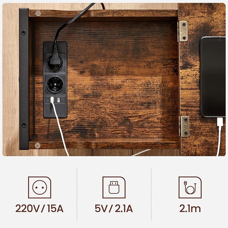 Mesa de oficina FORD, 60x31,5x60 cm, estructura metálica y superficie en madera color marrón oscuro