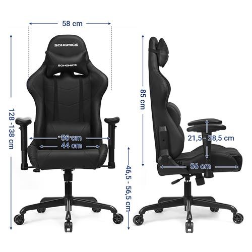 Silla Gaming KENDAL, Respaldo Reclinable, Cojines Lumbar y Cervical, en Piel color Negro