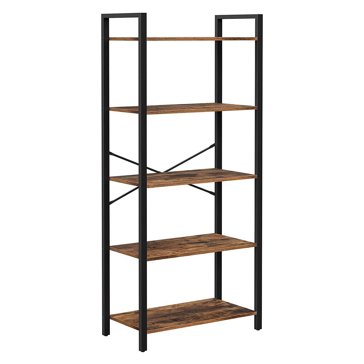 Estantería LYSA, 66x30x153 cm, Diseño Industrial, en Metal y Madera, color Roble Oscuro