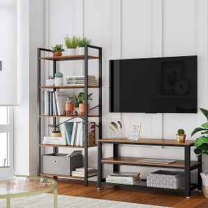 Estantería LYSA, Diseño Industrial, en Metal y Madera, color Roble Oscuro