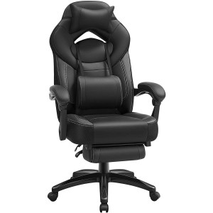 Silla gaming ROGER, reposapiés extensible, con cojines incluidos, en piel color negro