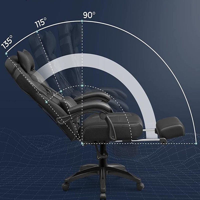 Silla gaming ROGER, reposapiés extensible, con cojines incluidos, en piel color negro