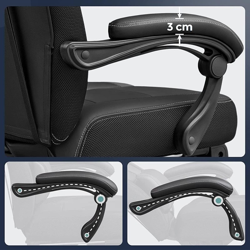 Silla gaming ROGER, reposapiés extensible, con cojines incluidos, en piel color negro