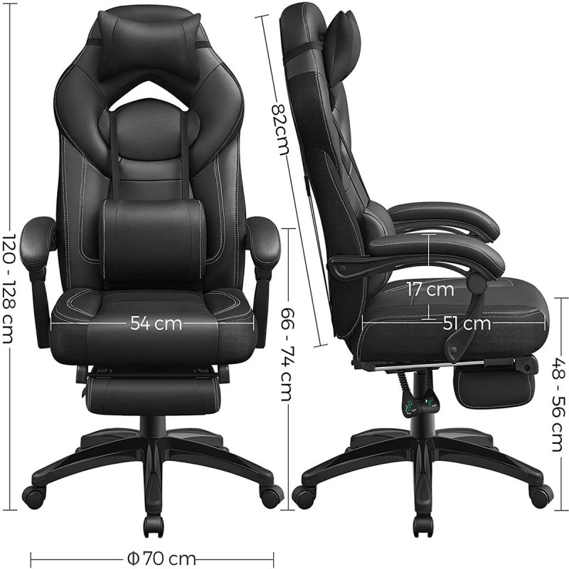Silla gaming ROGER, reposapiés extensible, con cojines incluidos, en piel color negro