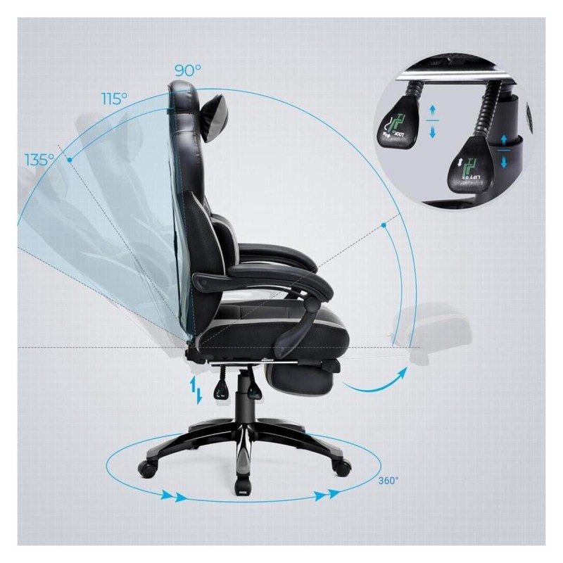 Silla gaming ROGER, reposapiés extensible, con cojines incluidos, en piel color negro