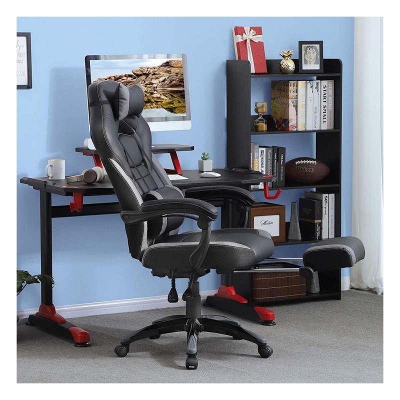 Silla gaming ROGER, reposapiés extensible, con cojines incluidos, en piel color negro