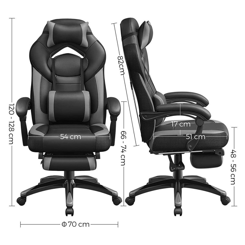 Silla gaming ROGER, reposapiés extensible, con cojines incluidos, en piel color negro