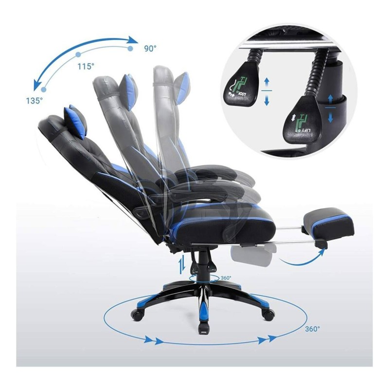 Silla gaming ROGER, reposapiés extensible, con cojines incluidos, en piel color negro