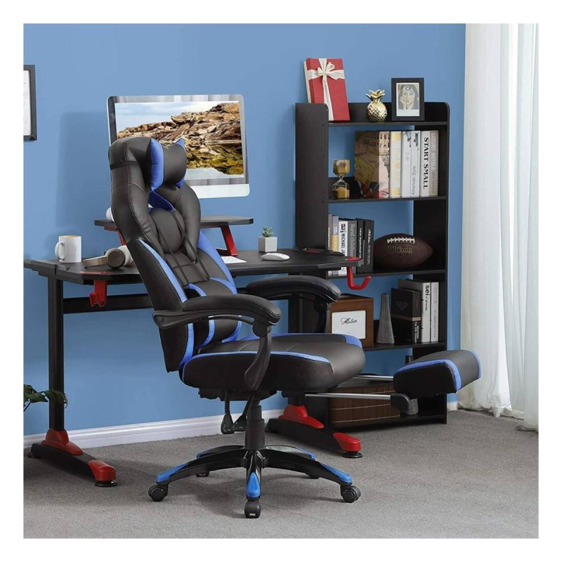 Silla gaming ROGER, reposapiés extensible, con cojines incluidos, en piel color negro