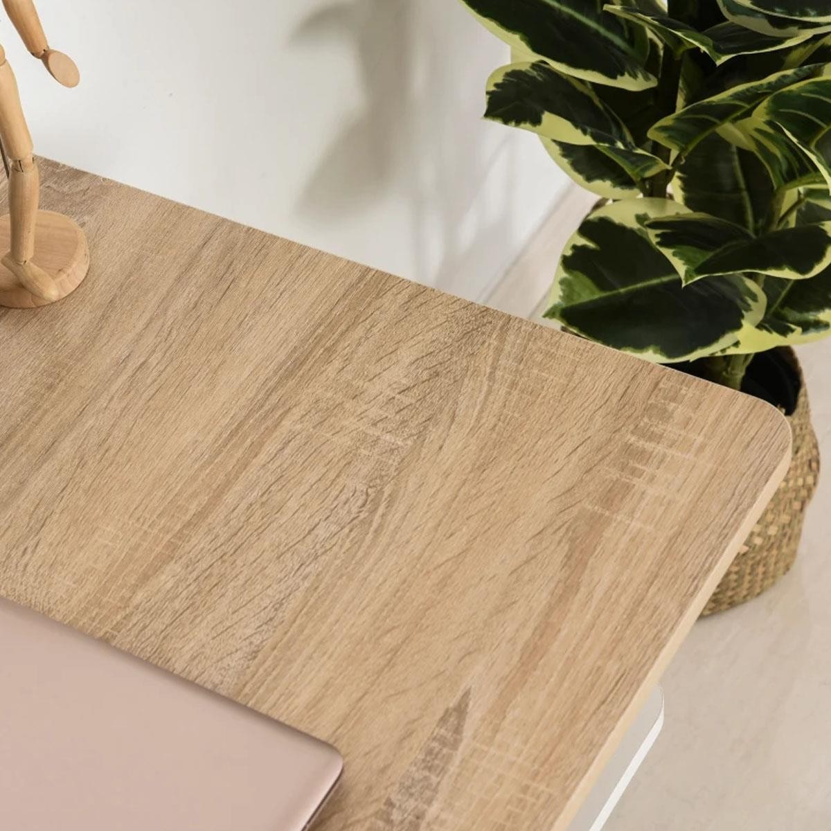 Mesa de Oficina NIZA, 100x55x74 cm, con Estantes, en Madera color Blanco y Roble