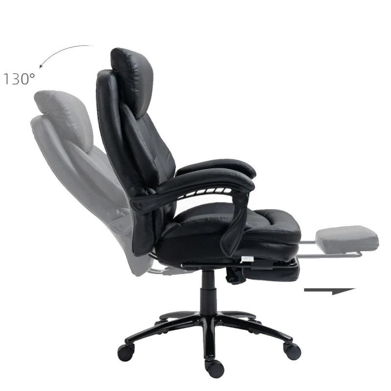 Sillón de Oficina BOSS, Reposapiés Extensible, en Piel color Negro