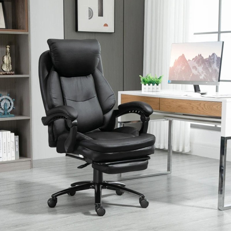 Sillón de Oficina BOSS, Reposapiés Extensible, en Piel color Negro
