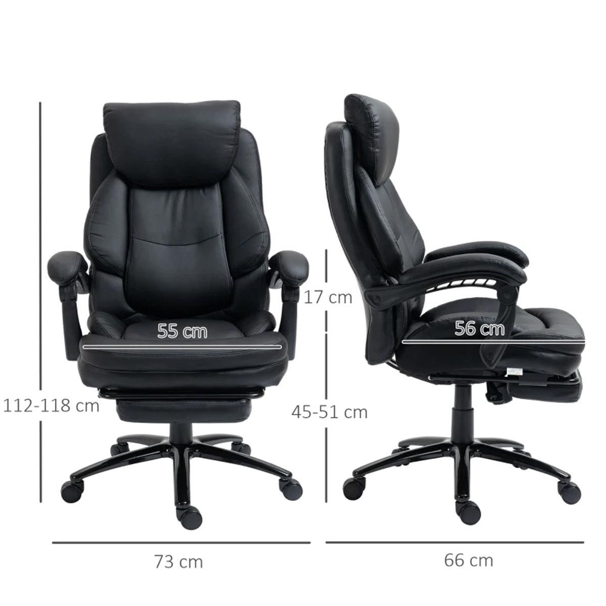 Sillón de Oficina BOSS, Reposapiés Extensible, Gran Acolchado, en Piel color Negro