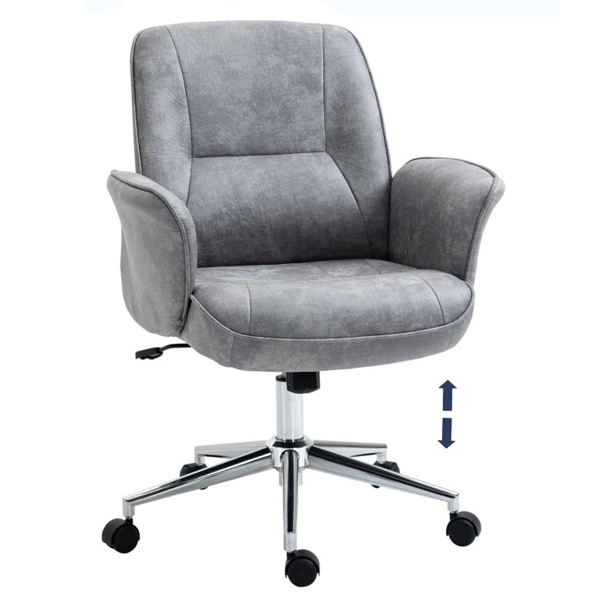 Silla de Oficina MELTY, Grueso Acolchado, Base Metálica, Tapizada en Tela color Gris