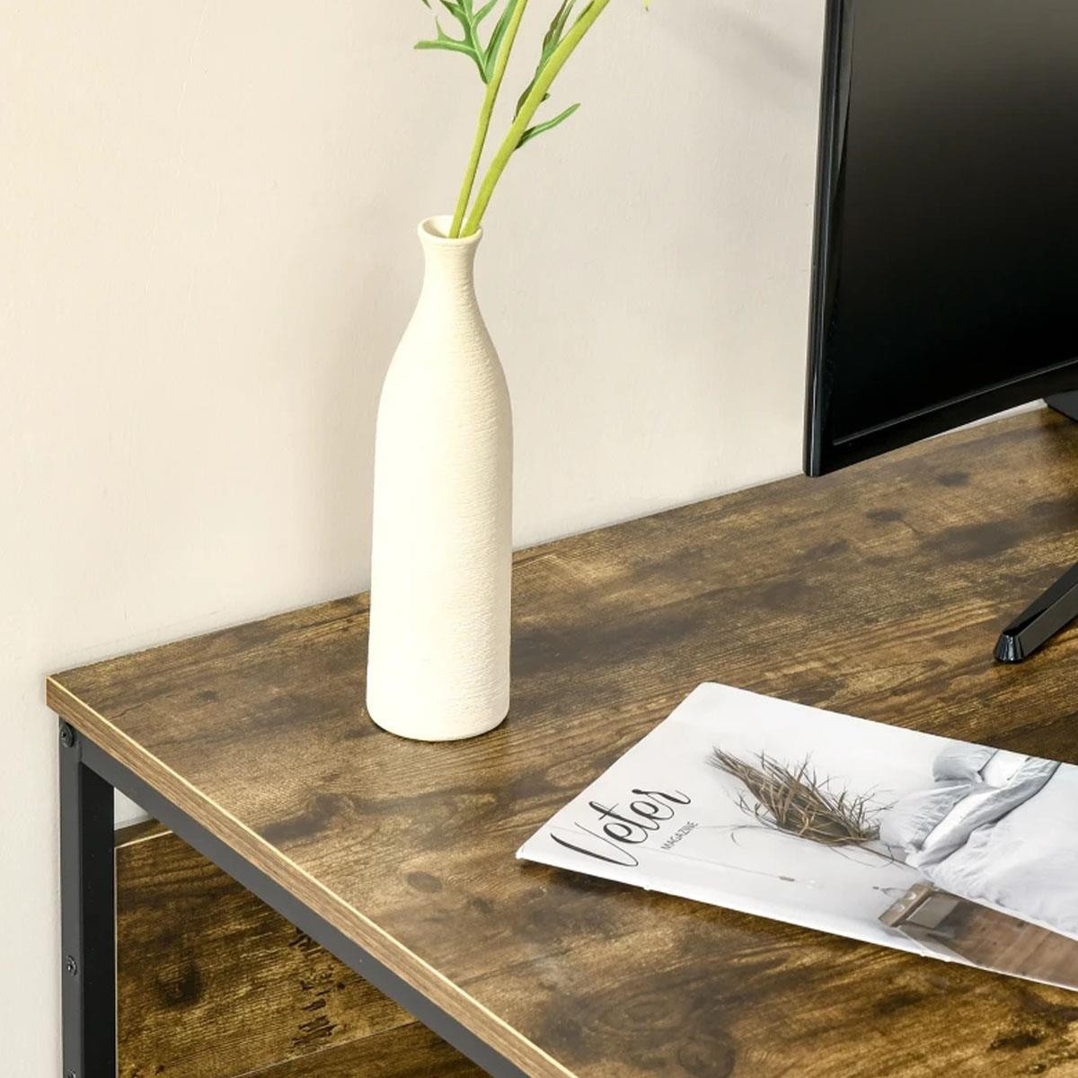 Mesa de Oficina BRETON, con Amplios Estantes, 120x60x75 cm, en Metal y Madera color Nogal