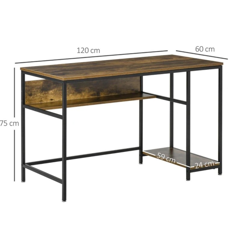Mesa de Oficina BRETON en Metal y Madera color Nogal
