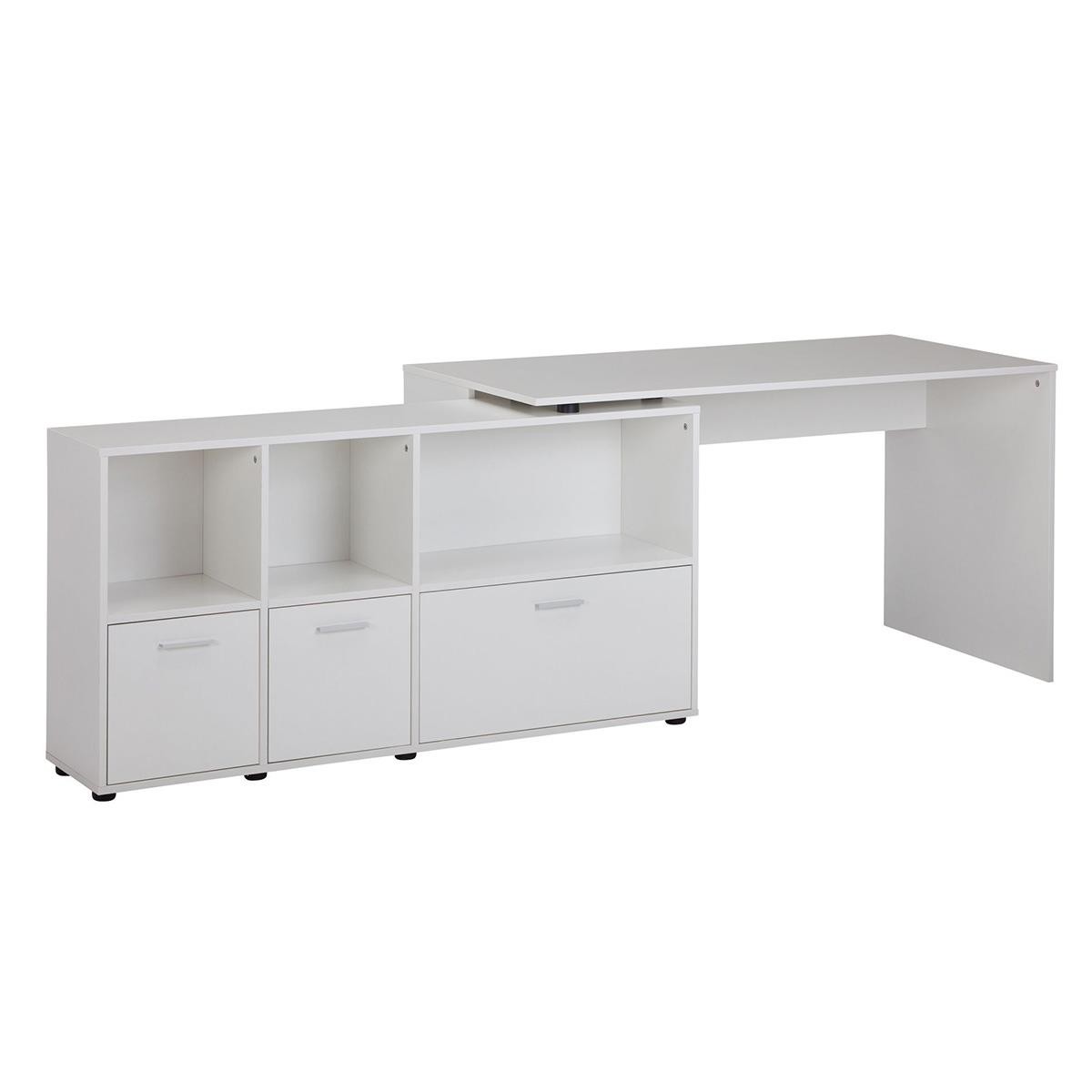 Mesa de Oficina MELINDA, con Estantes y Cajones, en Madera color Blanco