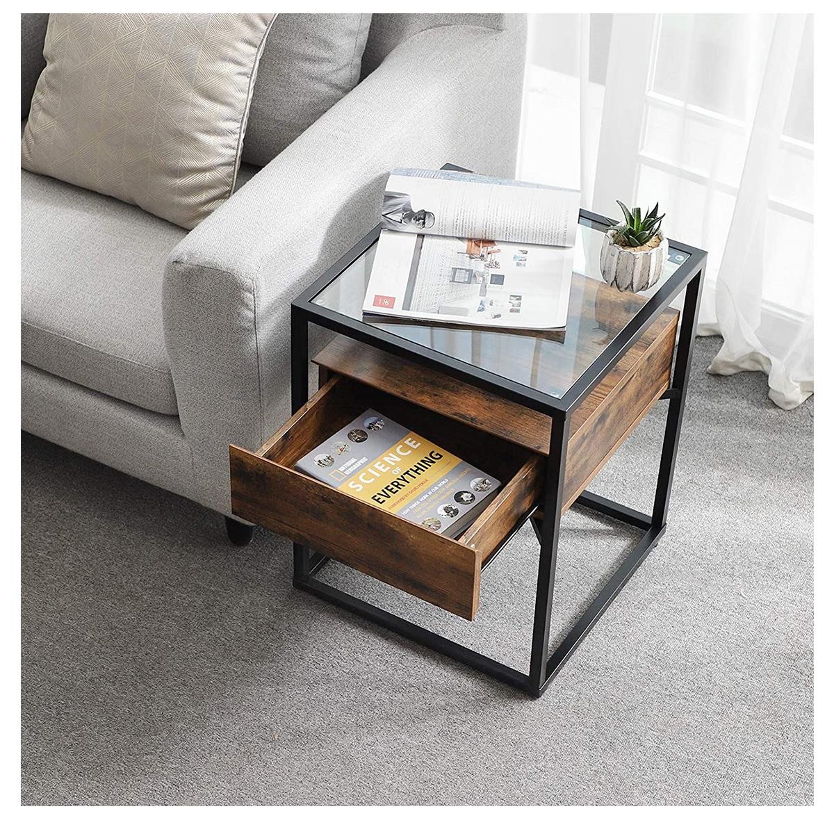 Mesa Auxiliar KELLY, Exclusivo Diseño Moderno, Dimensiones 43x43 cm, en Madera color Marrón
