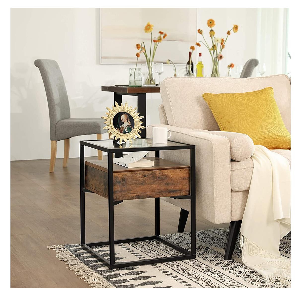 Mesa Auxiliar KELLY, Exclusivo Diseño Moderno, Dimensiones 43x43 cm, en Madera color Marrón