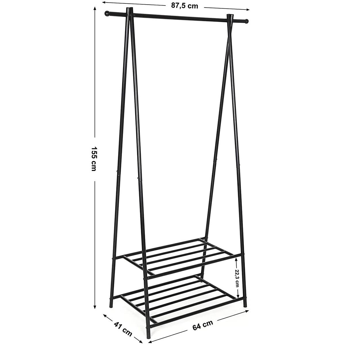 Perchero KOLUS, 87x41x155 cm, con Estantes, Estructura Metálica color Negro