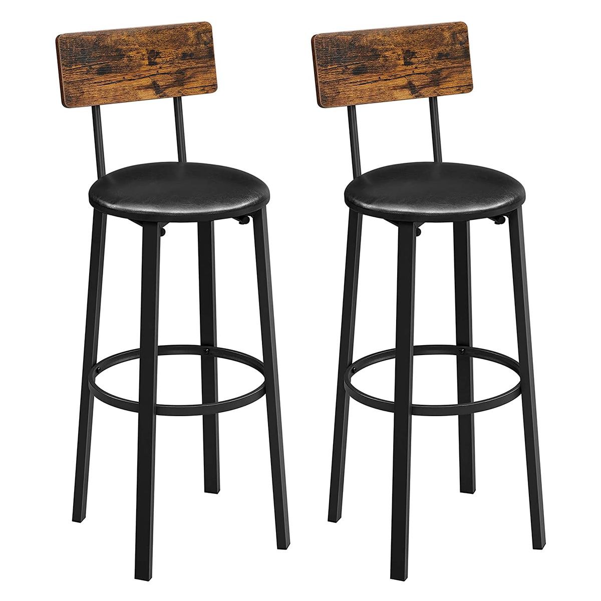 Set 2 taburetes JONS, Diseño Industrial, en Metal y Madera, color Negro y Marrón Oscuro