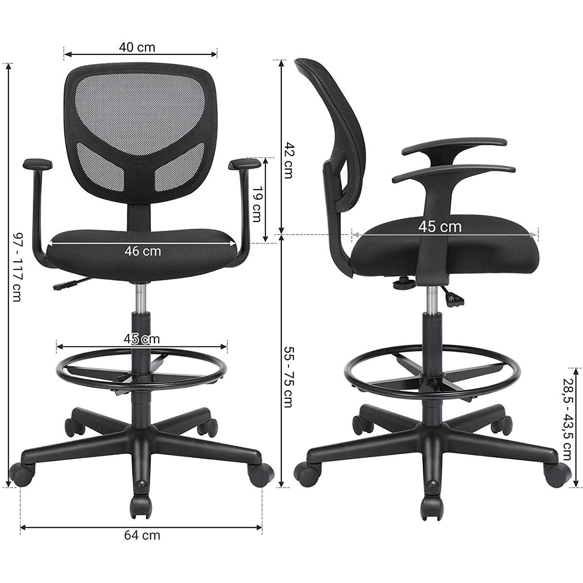 Silla de Oficina MOKI PRO, Incluye Reposapiés y Apoyabrazos, En Malla y Tela Negra
