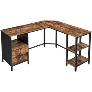 Mesa de Oficina EXIM, en Metal y Madera, color Negro y Marrón Oscuro