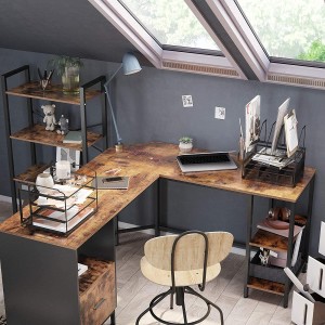 Mesa de Oficina EXIM, en Metal y Madera, color Negro y Marrón Oscuro