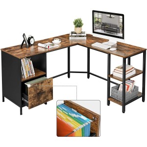 Mesa de Oficina EXIM, en Metal y Madera, color Negro y Marrón Oscuro