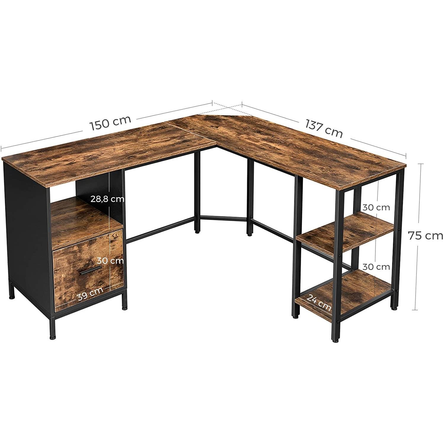 Mesa de Oficina EXIM, 137x150x75 cm, en Metal y Madera, color Negro y Marrón Oscuro